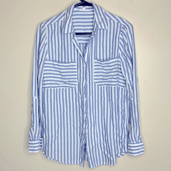 beachlunchlounge Tops - Beach lunch lounge | White Collared Pin Striped Button Down Casual Cabana Shirt